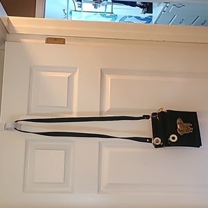 CUTE BLACK CROSSBODY PURSE WITH BRASS ELEPHANTAND RINGS DECORATIONS
